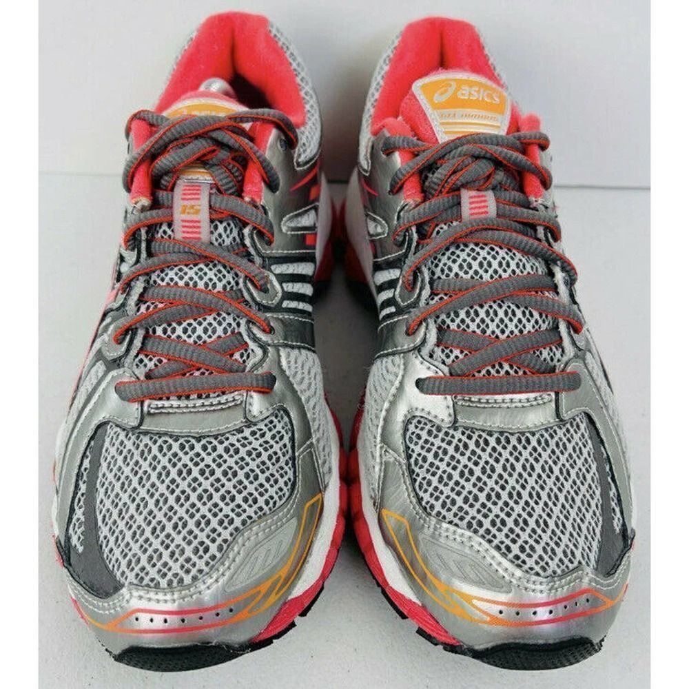 ASICS GEL-Nimbus 15 Womens Size 6 Gray Pink Orange Running Shoes Excellent Cond